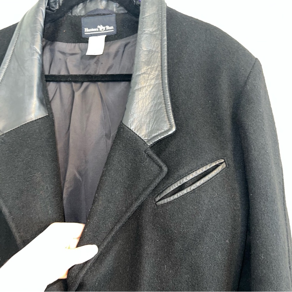Vintage Hunter’s Run Pure New Wool And Leather Trim Black Long Coat - Picture 8 of 14